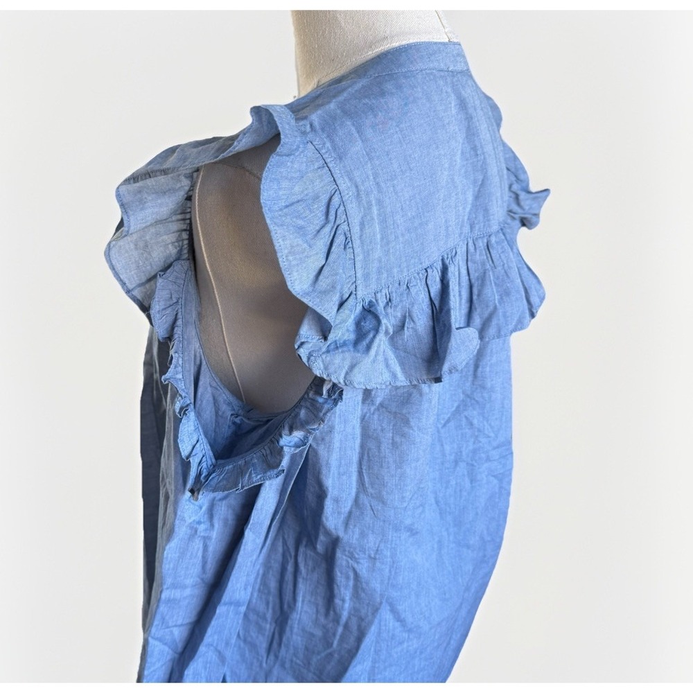Joie Akari Ruffle Chambray Cold Shoulder Button Up Blouse Western Womens S Boho - Picture 3 of 9